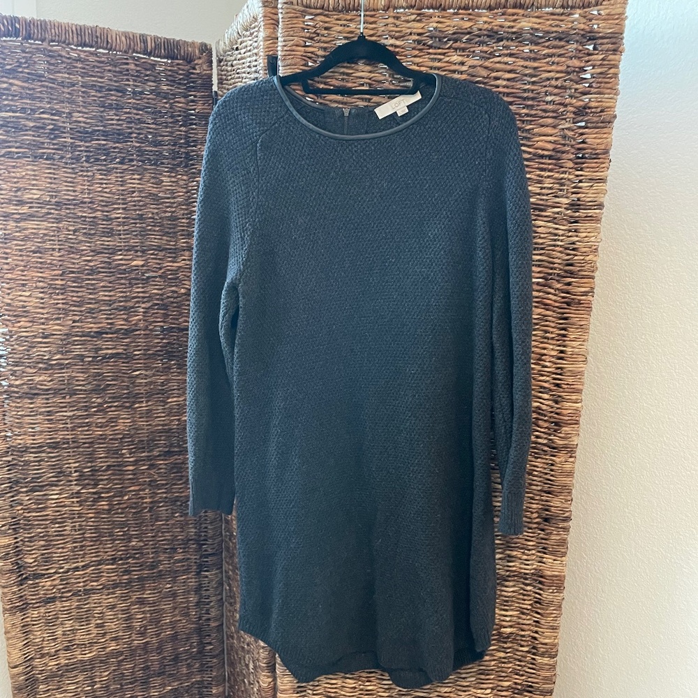 Sweater Dress with Leather Detail